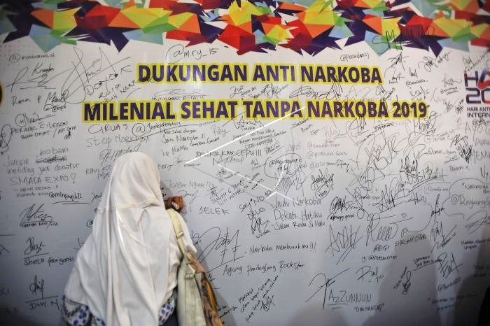 Anti-drugs support. Healthy millennials without drugs 2019 / ANTARA FOTO/Asep Fathulrahman